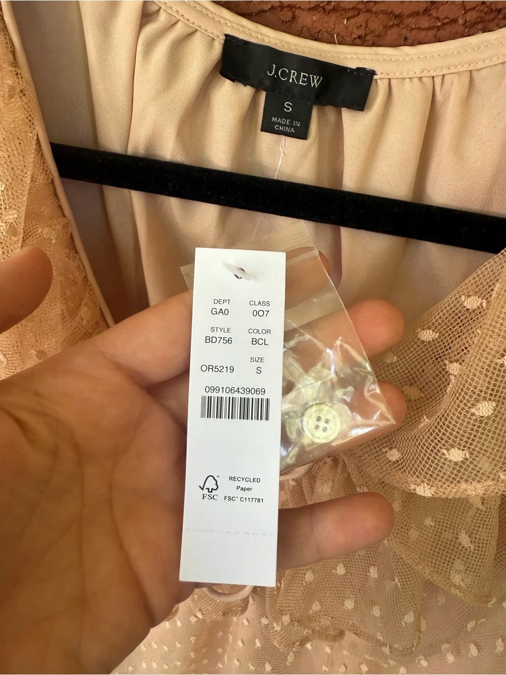 Brand New J. Crew Women's Sheer Ruffle Tie-Neck Blouse - Blush